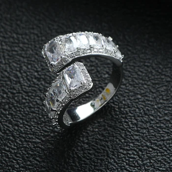 Роскошное обручальное кольцо с геометрическим прямоугольником, Открывающие Кольца для женщин, с полной микро-инкрустацией Кубическим цирконием, Кольца для пальцев, Ювелирные изделия R212