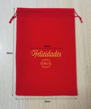 200ШТ Индивидуальный Логотип 20x30 см Красные Бархатные Сумки На Шнурке Подарочные Пакеты С Логотипом Золотого Цвета