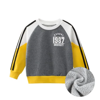 Детские плюшевые толстовки 2023, осенне-зимний пуловер, топ для мальчиков и девочек, флисовые толстовки с буквенным принтом, детская одежда с длинным рукавом
