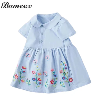 Bumeex/ платья с короткими рукавами и цветочной вышивкой для маленьких девочек, детские платья для девочек, одежда 2-7 лет