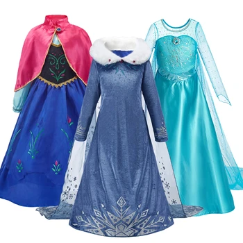 Костюм принцессы для девочек, детское Рождественское платье Эльзы Анны с длинным рукавом, детский Весенне-осенний маскарадный костюм Снежной королевы для вечеринки